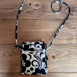 Vera Bradley Crossbody Bag, Black, Egg Shell Cotton Medium Purse Summer